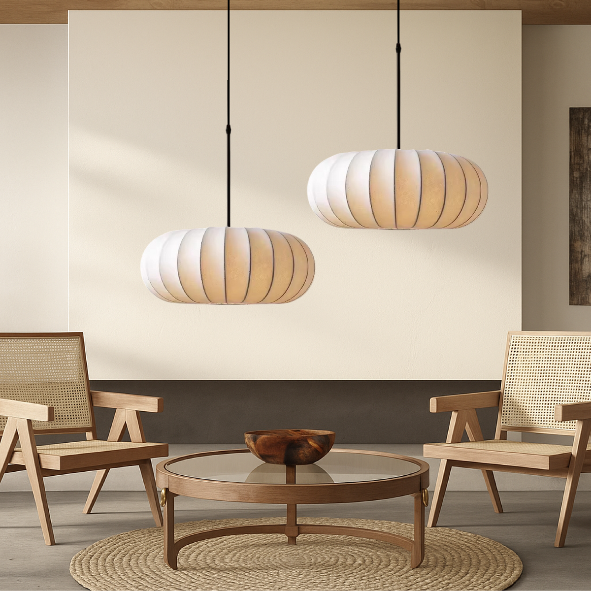 Round Pendant Light with Fabric Shade