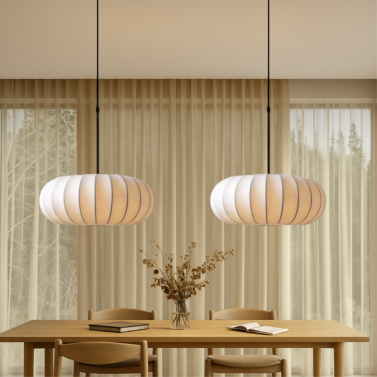 Round Pendant Light with Fabric Shade