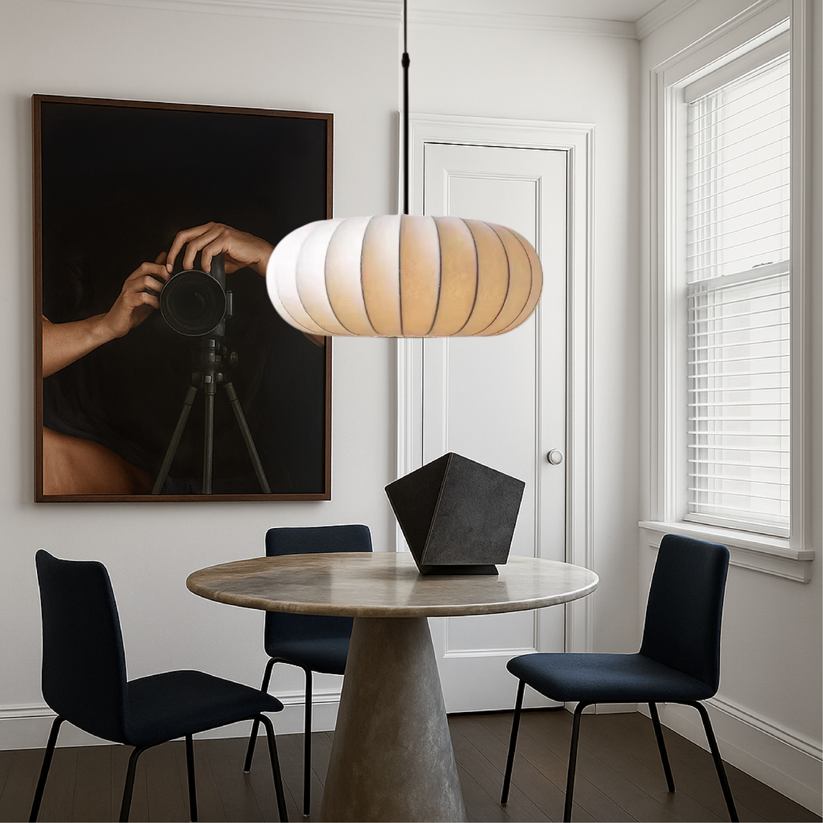 Round Pendant Light with Fabric Shade