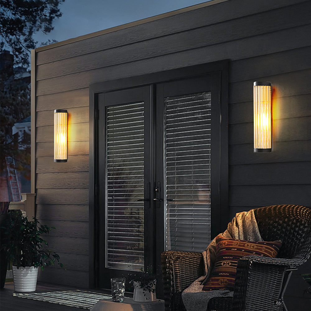 Semi-Cylinder Outdoor Wall Light with Ribbed Glass Shade