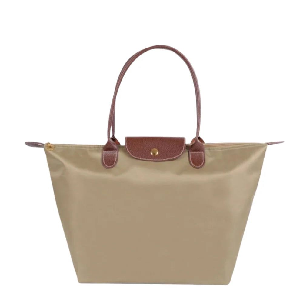 Khaki Tote Bag with Leather Accents