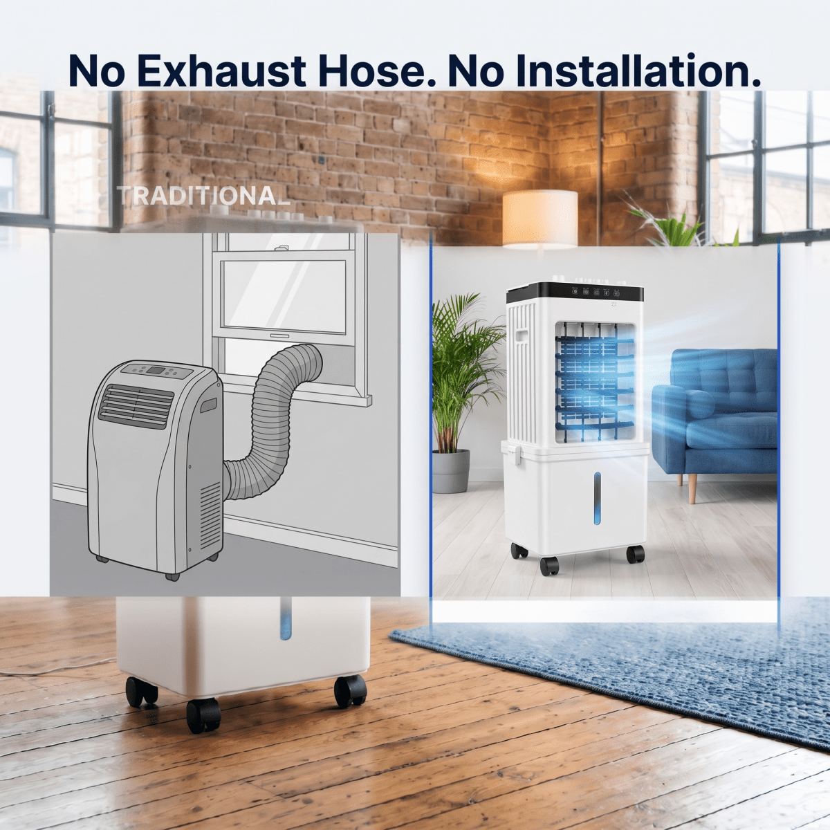 COOLNOVA PRO – Premium Mobile Air Conditioner without Exhaust Hose – 3-in-1 Turbo Air Cooler with Ice Packs