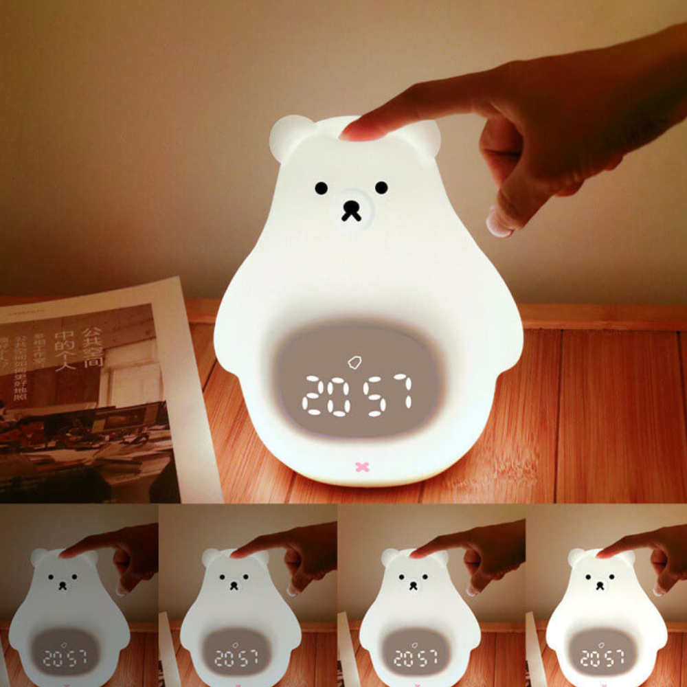 Polar Bear Night Light Alarm Clock with Soft LED Illumination