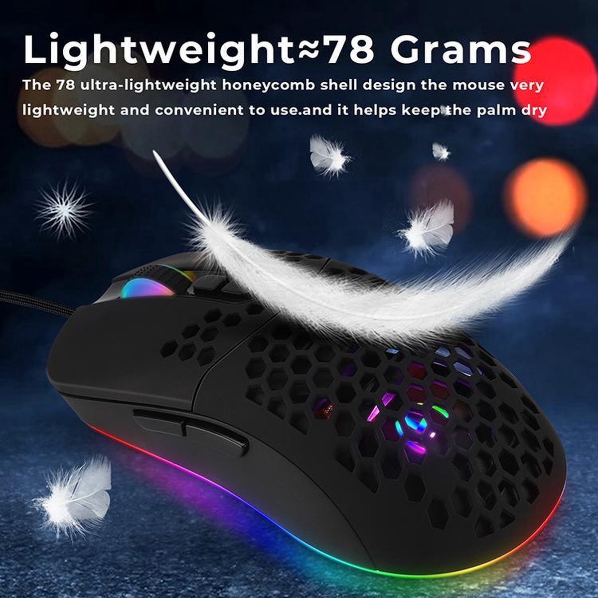 RGB gaming muis - 7200 DPI - 7 knoppen - USB-C - 1,8 meter kabel | TOJ