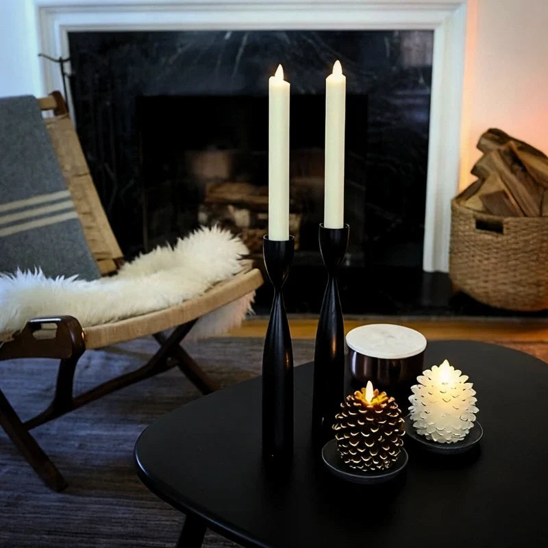 Herfstverlichting in Dennen Design– Set van 2 met Realistisch LED-vlam Effect