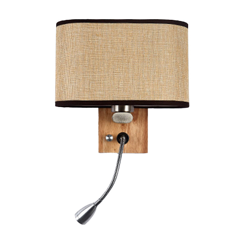 Flexibele Spotlamp Bedleeslamp Stof Enkele Nordic Wandlamp met ovale stoffen kap in Beige/Vlas/Champagne