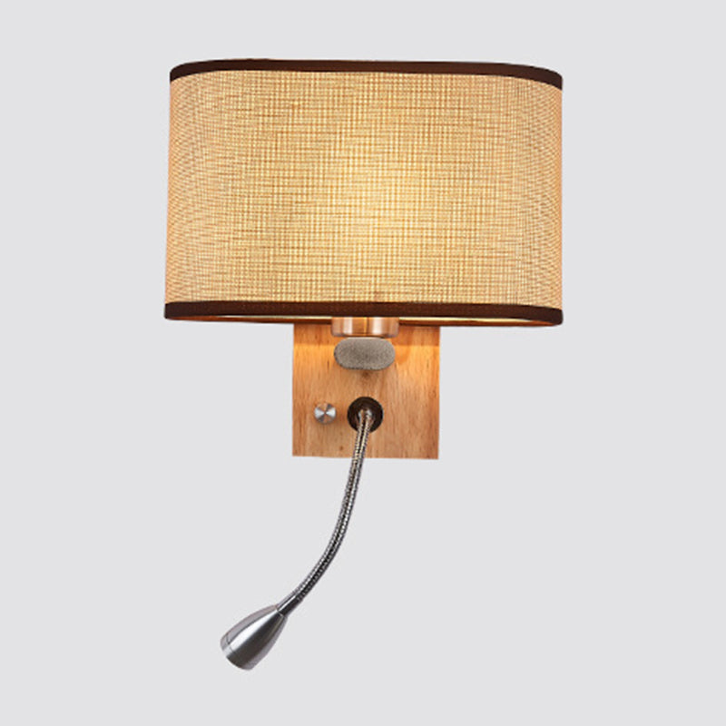 Flexibele Spotlamp Bedleeslamp Stof Enkele Nordic Wandlamp met ovale stoffen kap in Beige/Vlas/Champagne