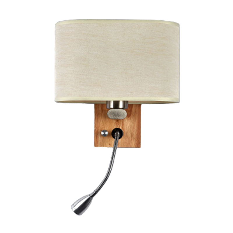 Flexibele Spotlamp Bedleeslamp Stof Enkele Nordic Wandlamp met ovale stoffen kap in Beige/Vlas/Champagne