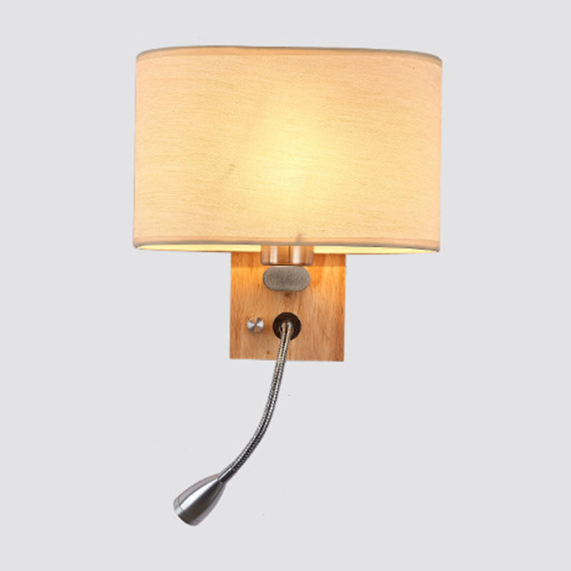 Flexibele Spotlamp Bedleeslamp Stof Enkele Nordic Wandlamp met ovale stoffen kap in Beige/Vlas/Champagne