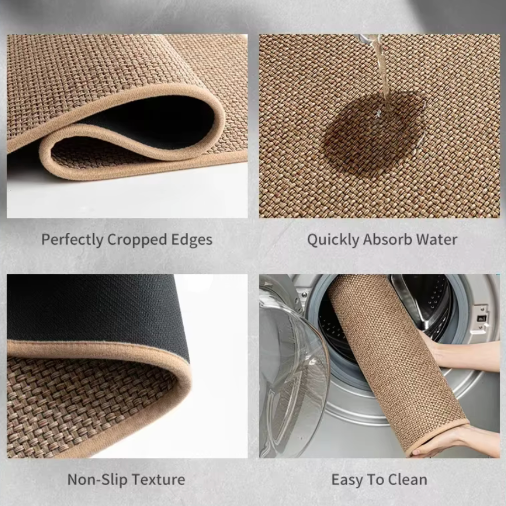 PureStep - Woven Kitchen Mat with Non-Slip Rubber Backing, Washable & Water Absorbent Floor Rug for Modern Home Decor