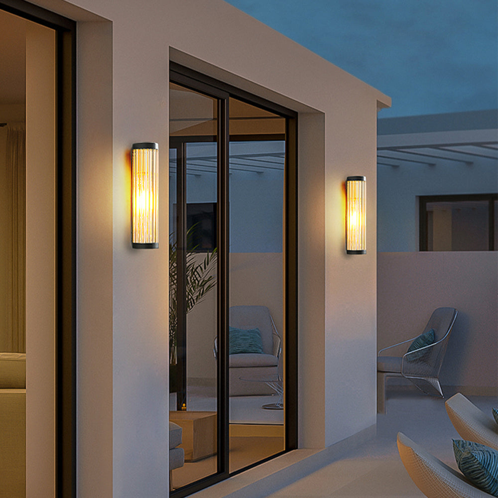 Semi-Cylinder Outdoor Wall Light with Ribbed Glass Shade