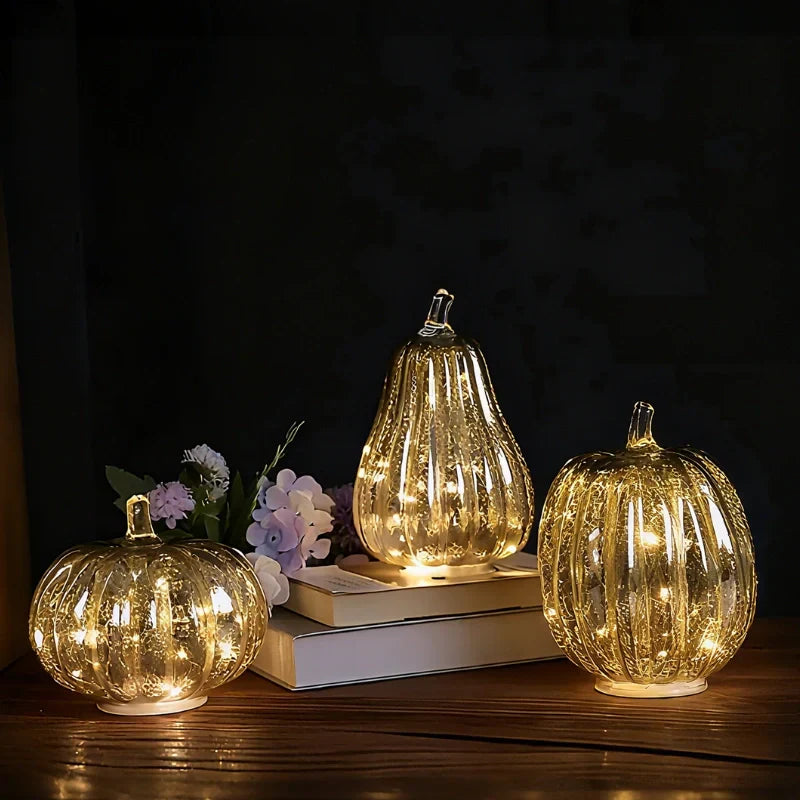 Handgeblazen Glazen Herfsverlichting– Met Timer en Warm Wit Licht