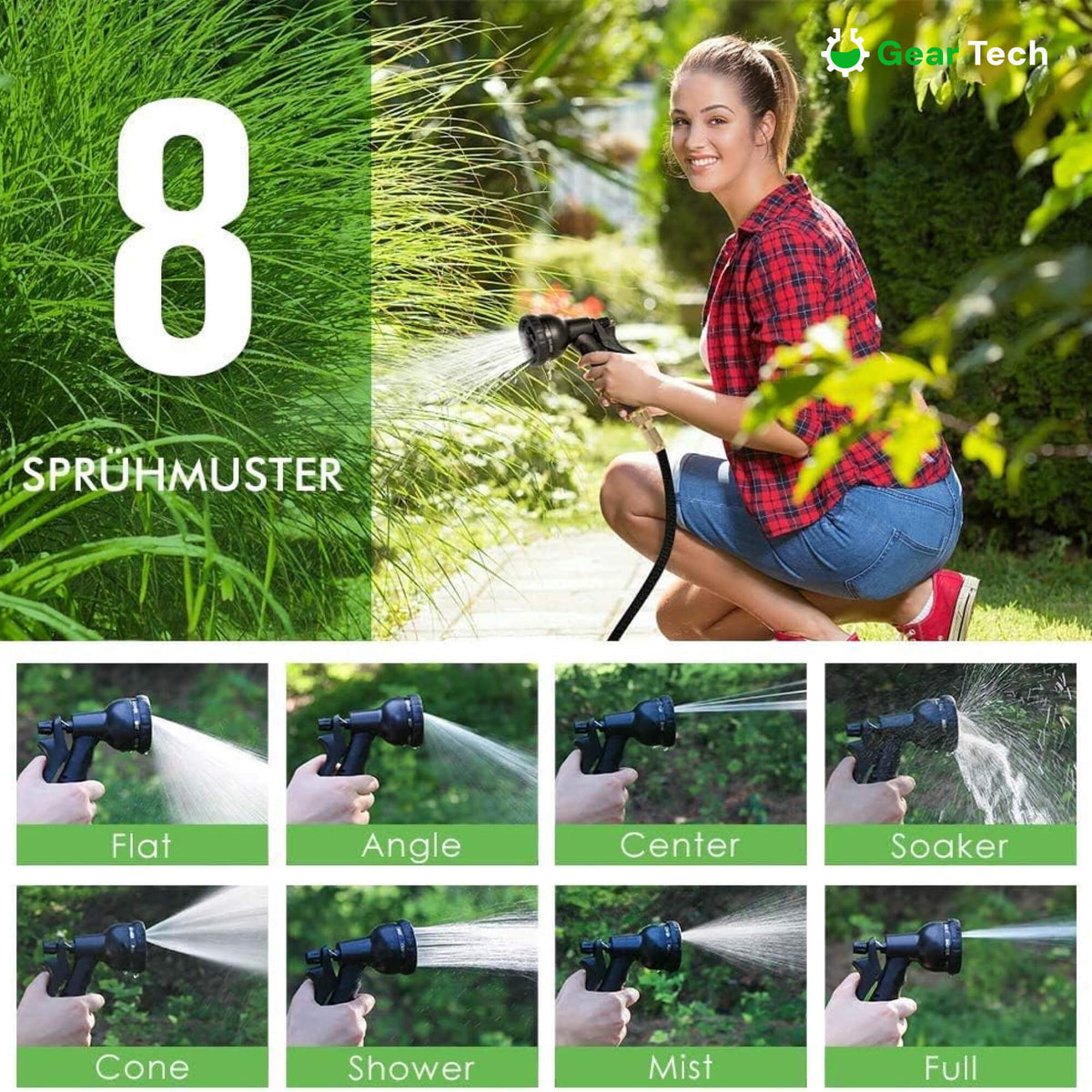 Expandable Garden Hose with 8‑Mode Spray Nozzle Leak‑Proof & Anti‑Kink