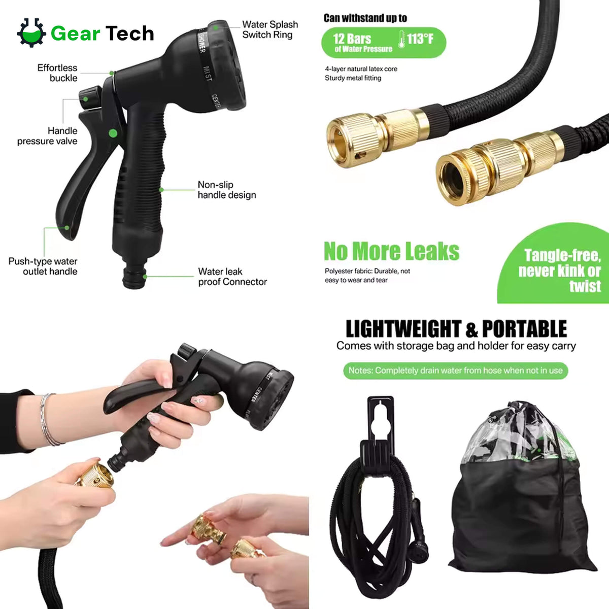 Expandable Garden Hose with 8‑Mode Spray Nozzle Leak‑Proof & Anti‑Kink