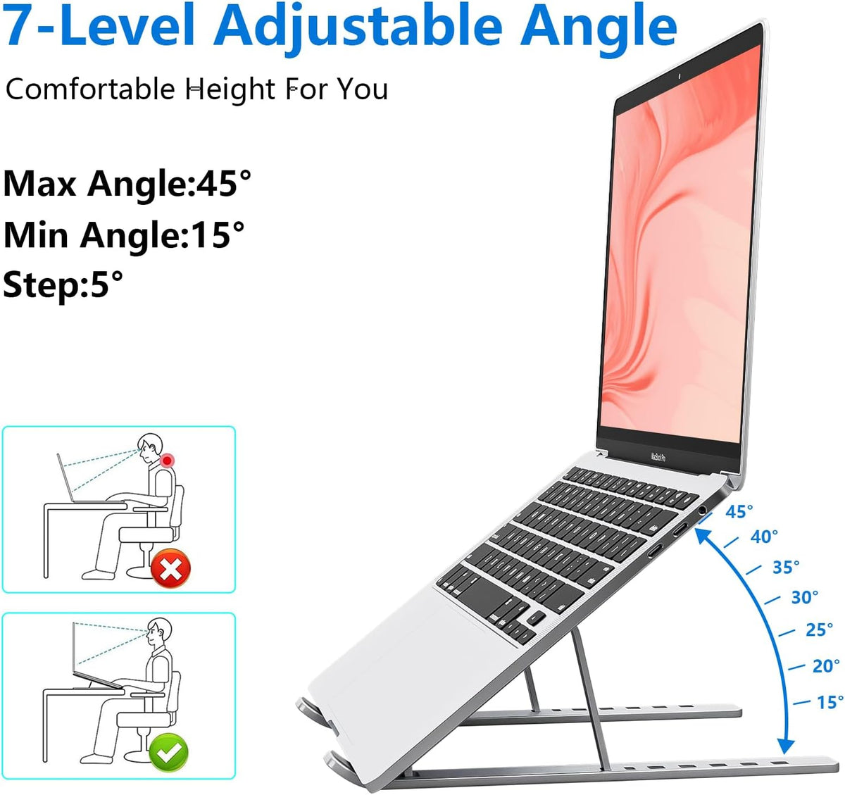 Laptop standaard verstelbaar - Opvouwbaar - Aluminium - Zilver