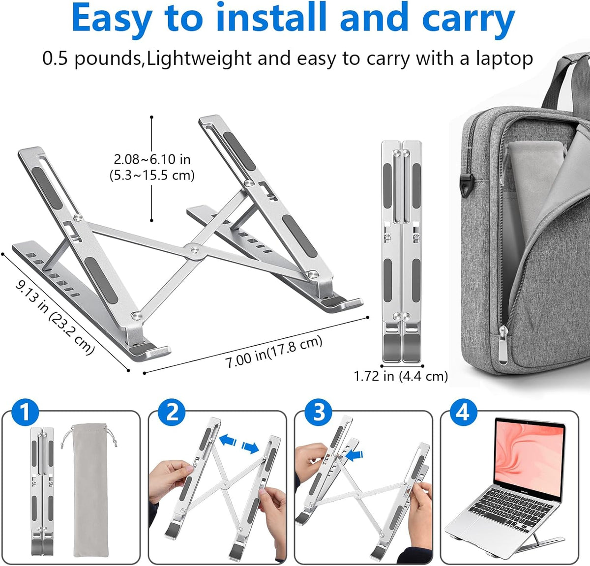 Laptop standaard verstelbaar - Opvouwbaar - Aluminium - Zilver