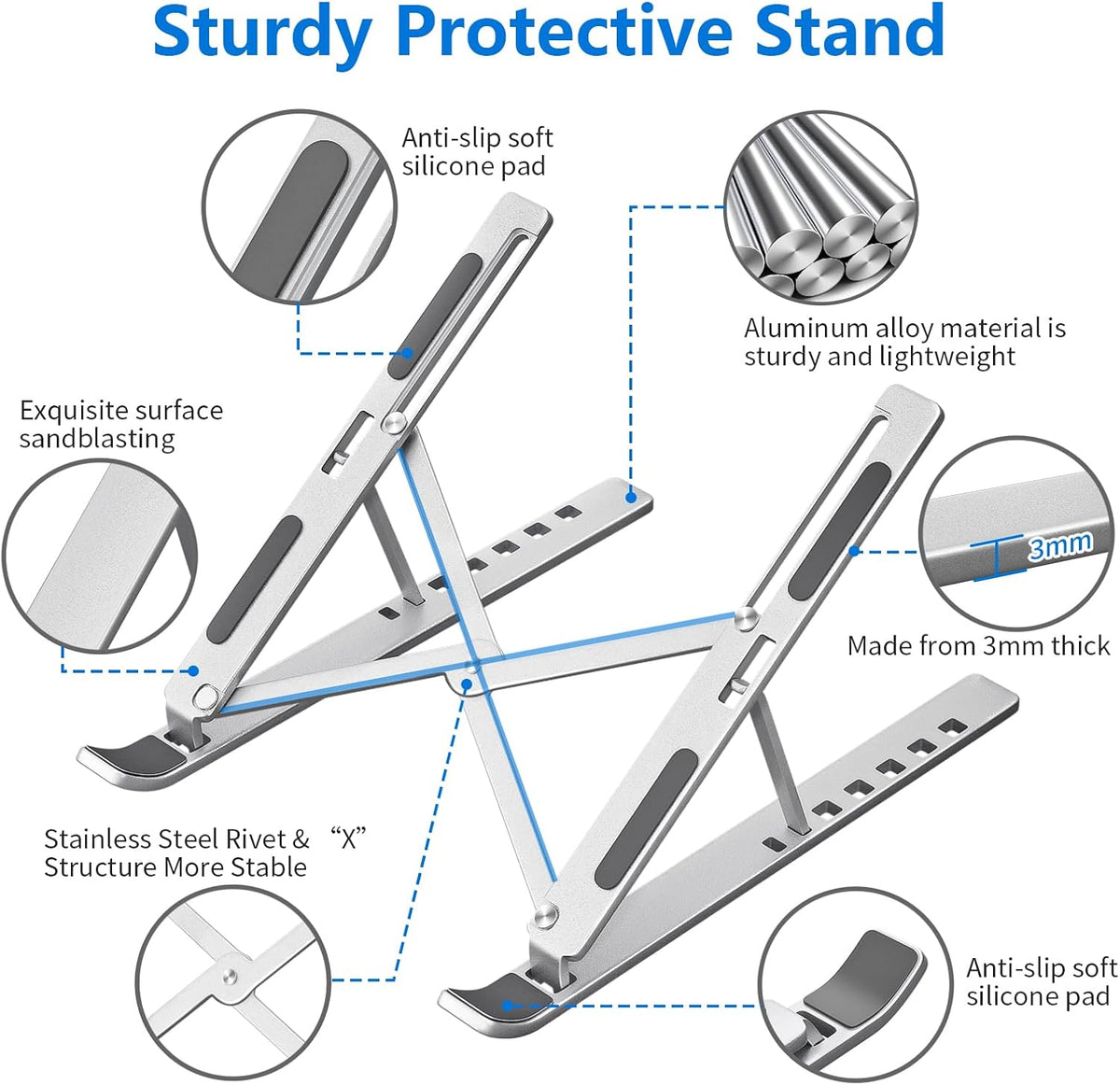 Laptop standaard verstelbaar - Opvouwbaar - Aluminium - Zilver