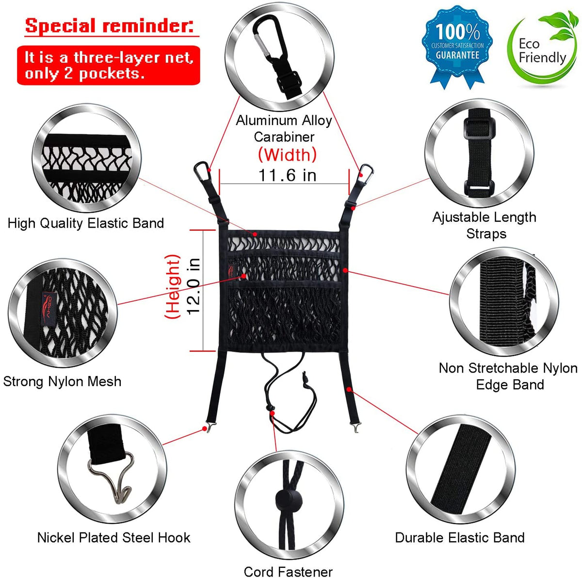 Three-Layer Nylon Car Seat Mesh Organiser with Two Pockets