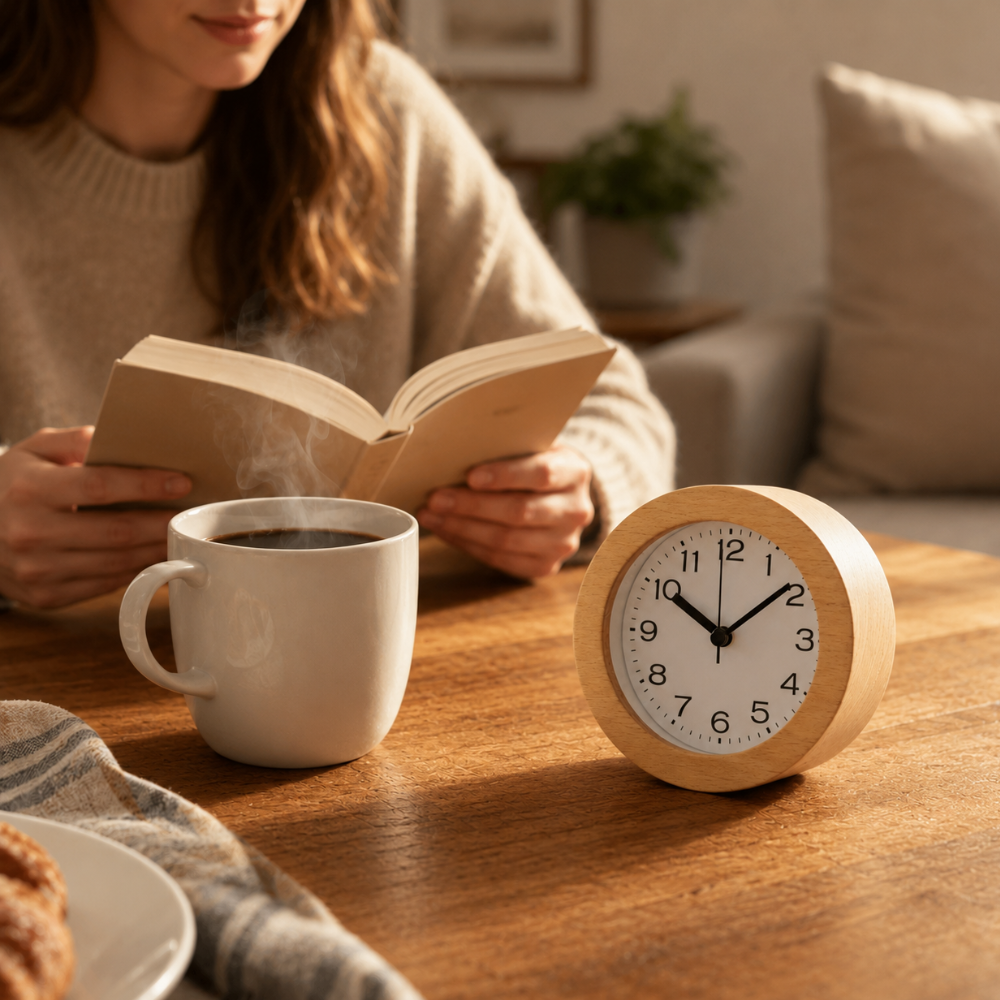 Elegant Wooden Analog Alarm Clock with Silent Quartz Movement