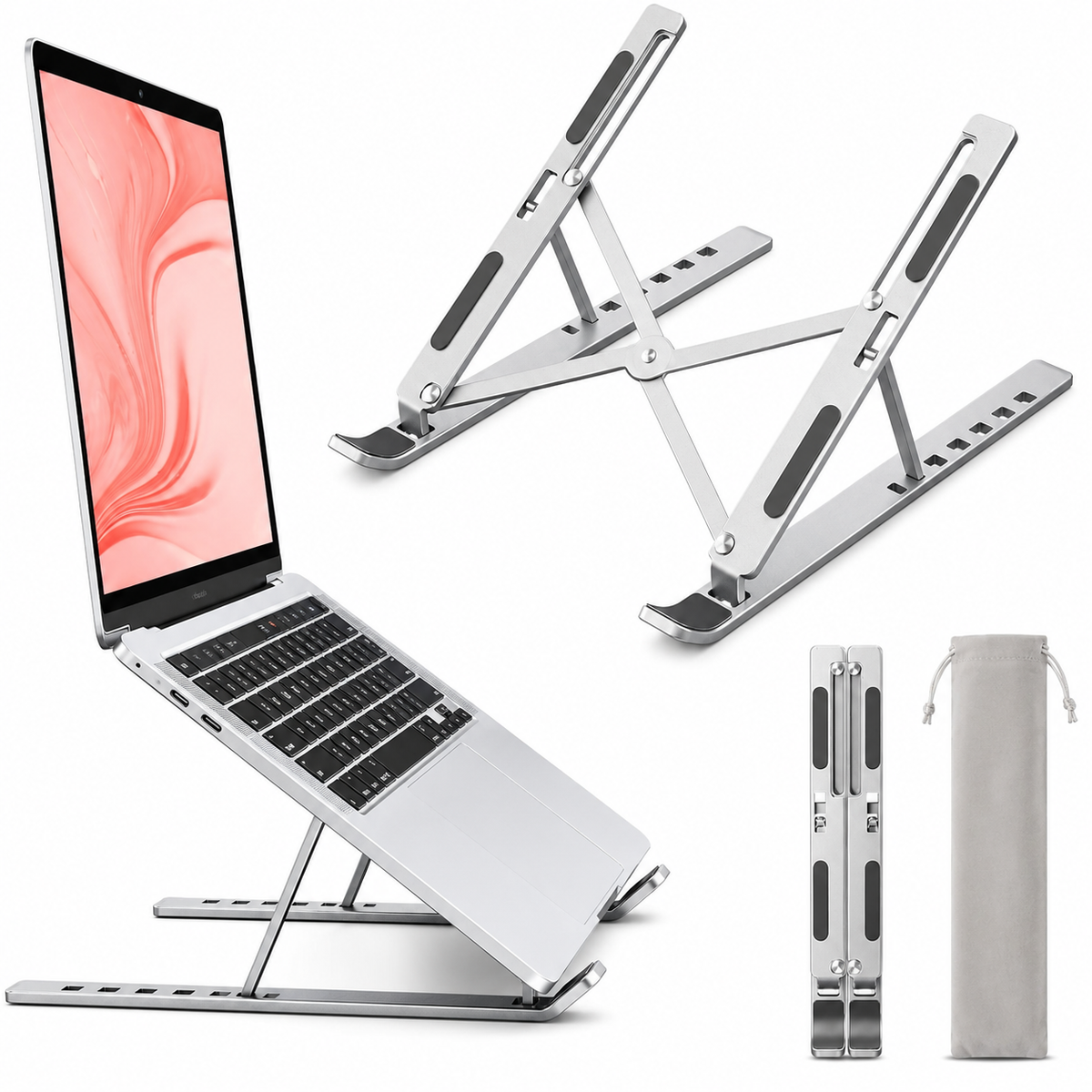 Laptop standaard verstelbaar - Opvouwbaar - Aluminium - Zilver