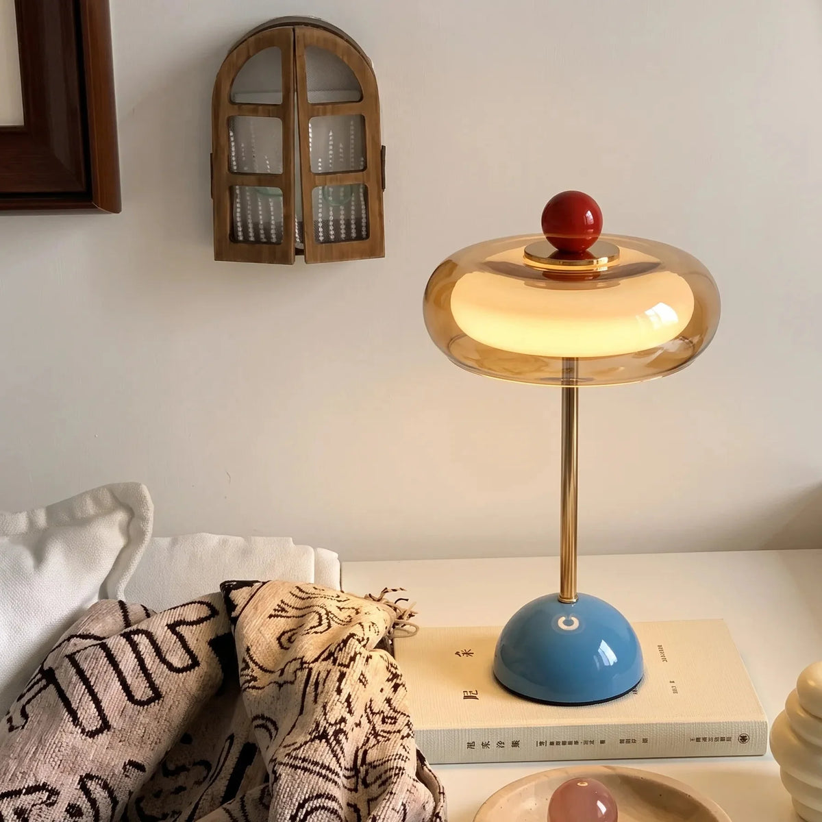 Rechargeable Mushroom Glass Table Lamp