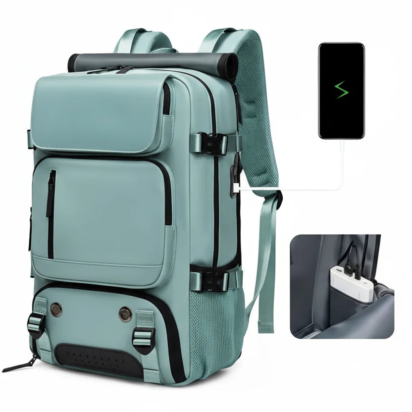 TRAVELMAX Pack - Large waterproof travel backpack with USB port