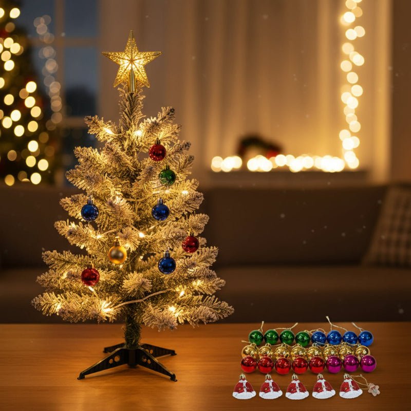 Pre-Decorated Tabletop Christmas Tree (60 cm) with Complete Ornament Set