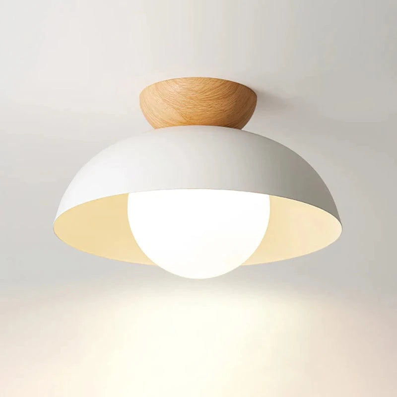 LumaGlow™ plafondlamp van opaalglas met houten details