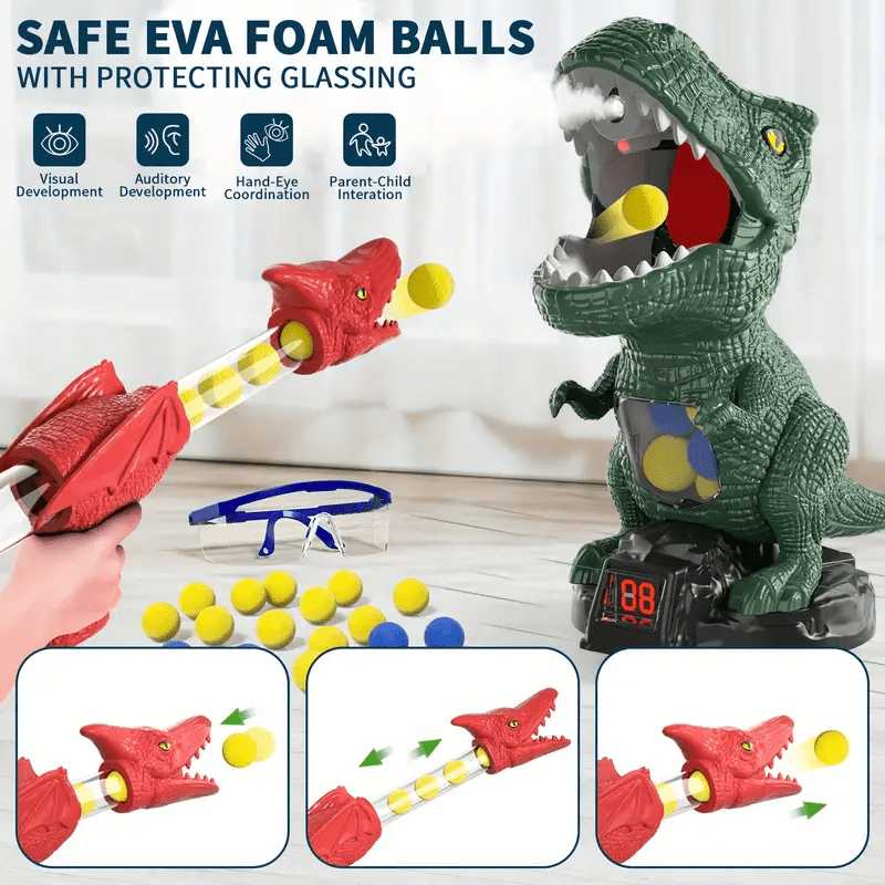 DINOPOP BLASTER – Dinosaur shooting game for children with soft foam balls & target board