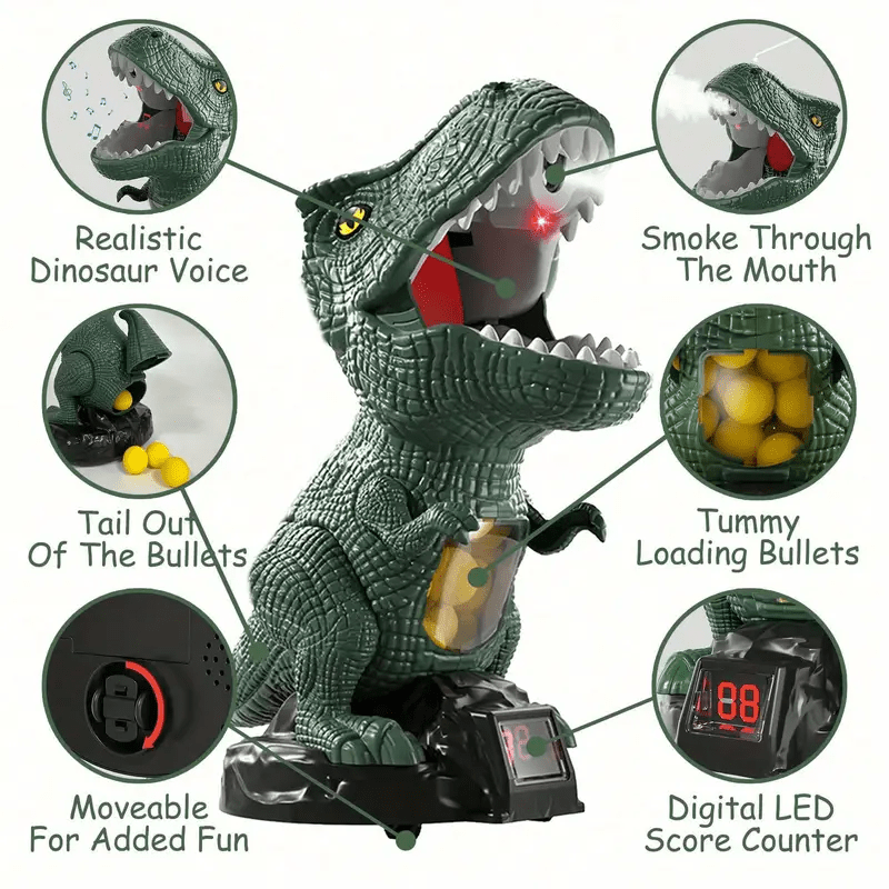 DINOPOP BLASTER – Dinosaur shooting game for children with soft foam balls & target board