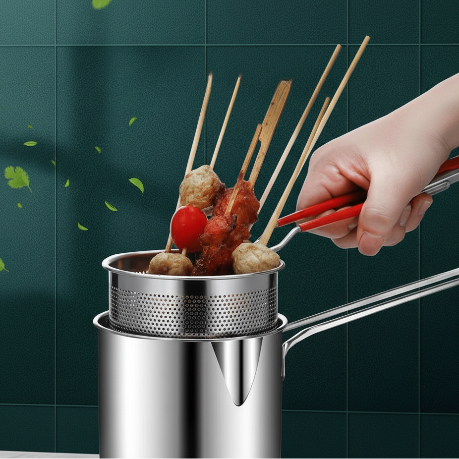 SMARTFRY POT - Stainless Steel Deep Fryer with Anti-Scald Handle and Oil-Saving Design for Safe and Efficient Cooking