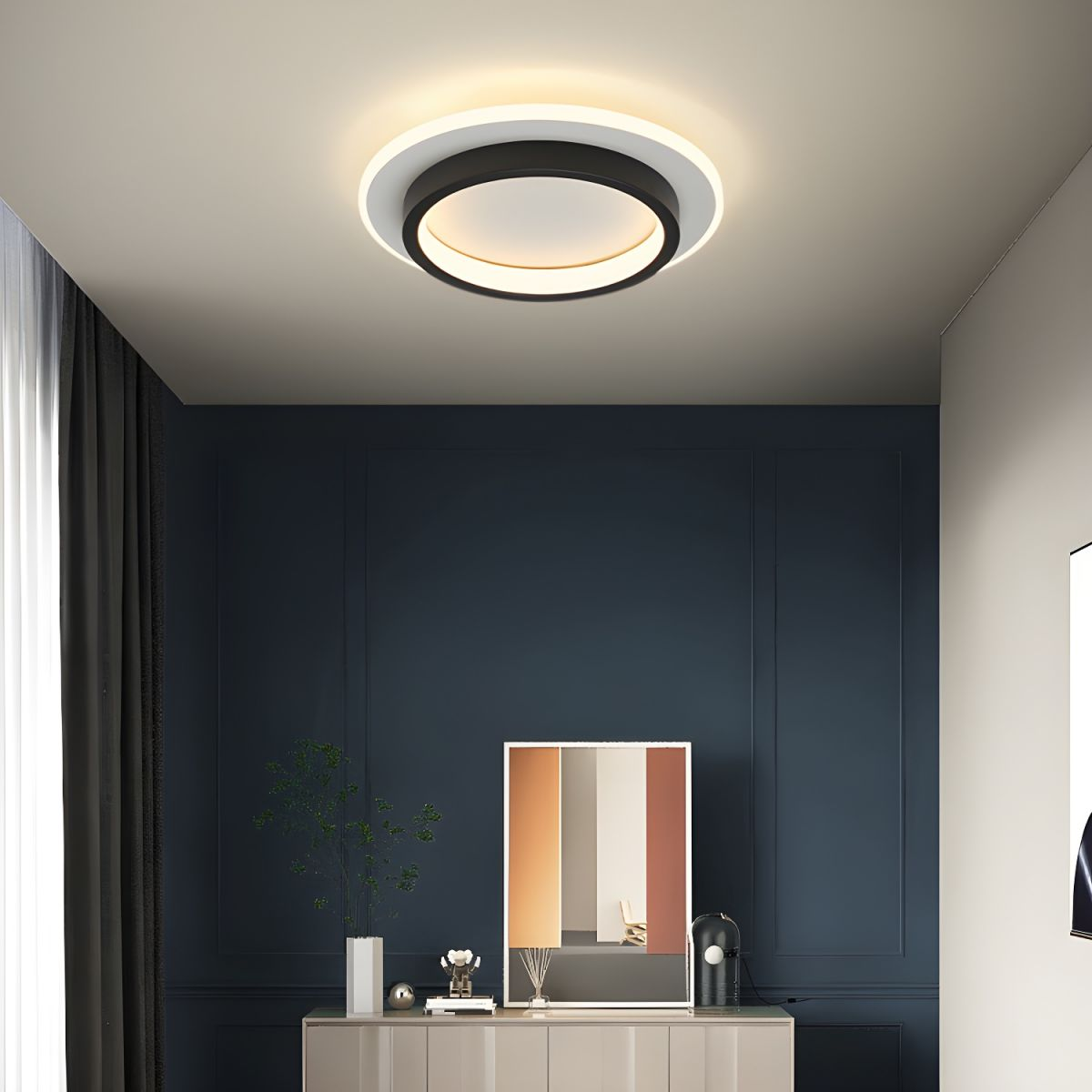 Plafondlamp met vlakke ronde diffuser ontwerp