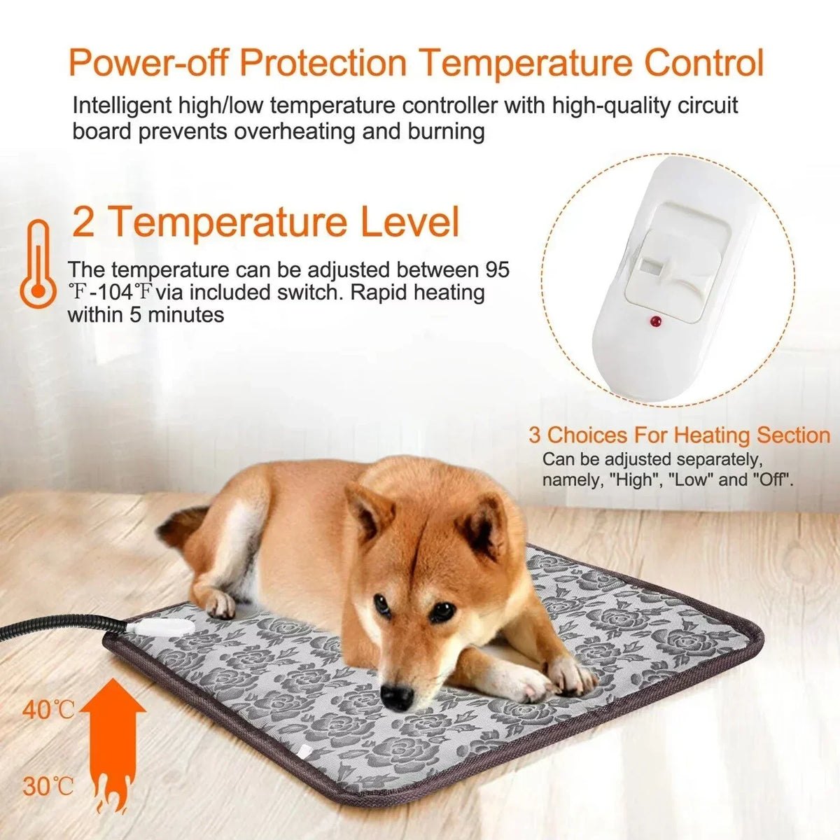 PawTherm Heizmatte für Haustiere | Temperaturkontrolle & Timer | Wasserdicht & Sicher | Für Hunde & Katzen