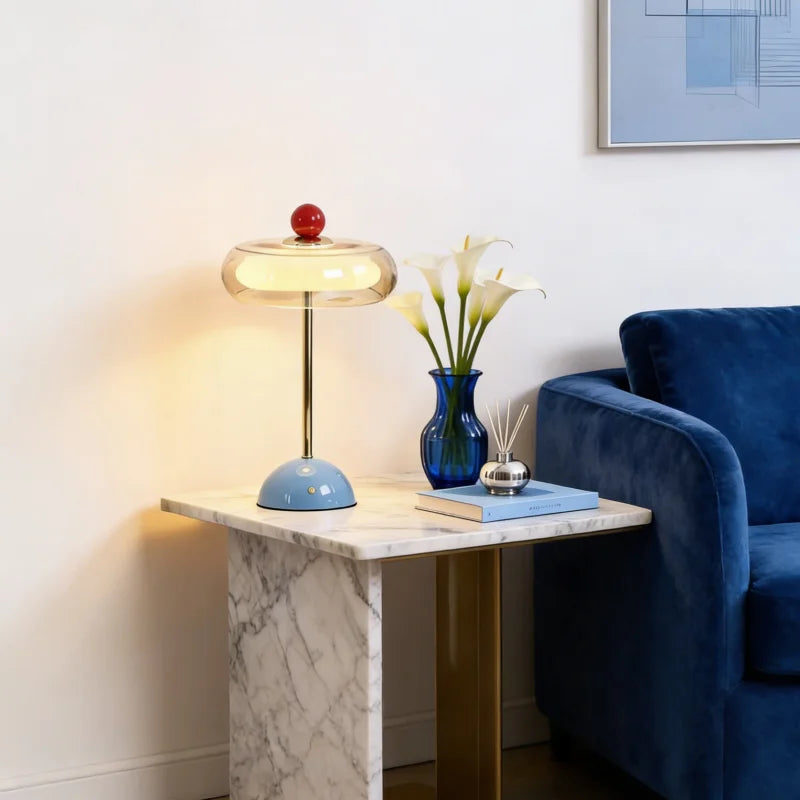 Rechargeable Mushroom Glass Table Lamp