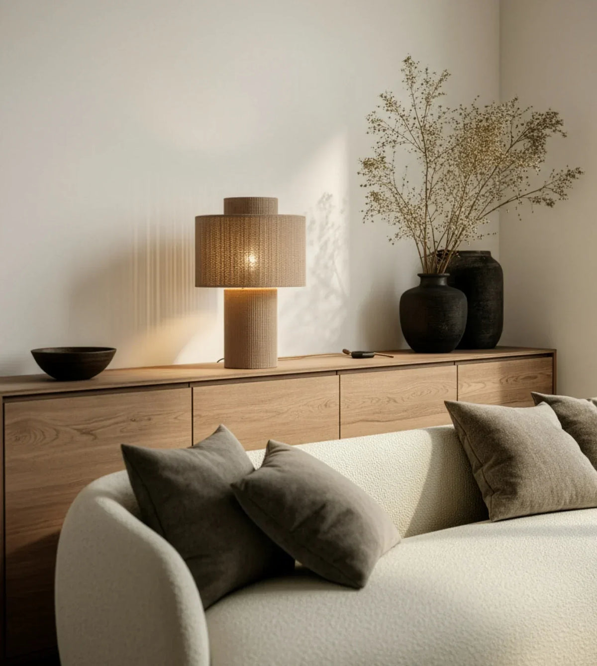 Rhoswen | Sculptural Cotton Table Lamp with Tiered Shade