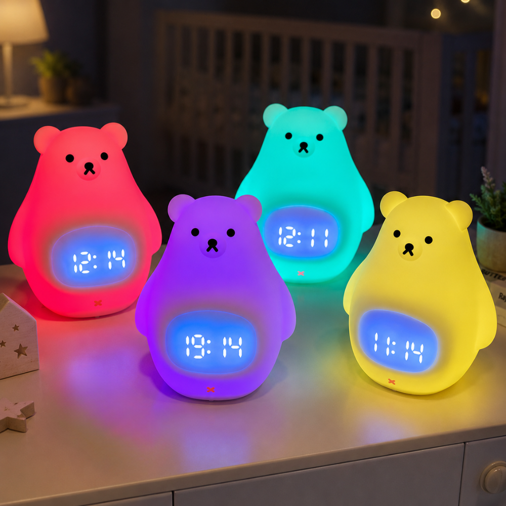 Polar Bear Night Light Alarm Clock with Soft LED Illumination