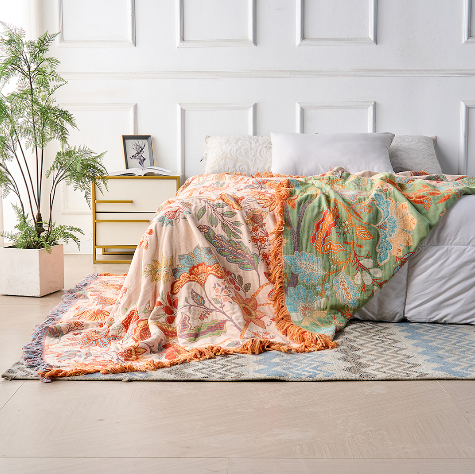 Rustic Floral Boho Blanket | 100% Cotton Floral Blanket