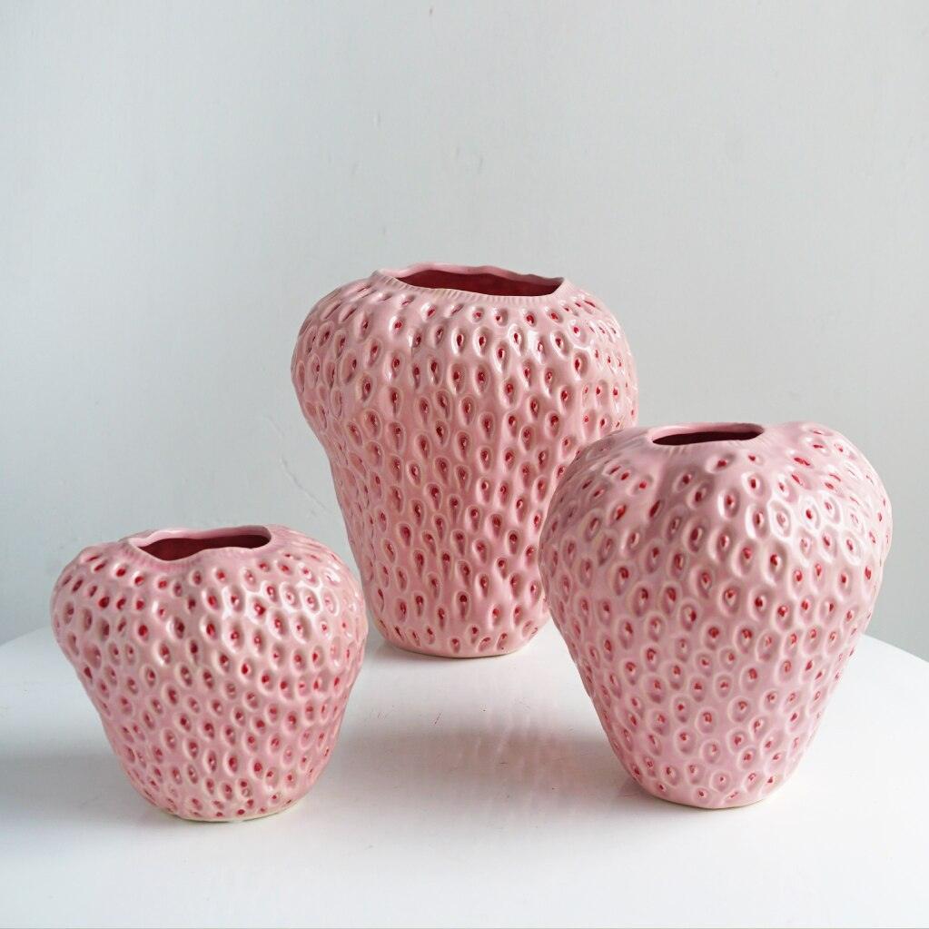 Textured Strawberry Ceramic Vase for Flowers and Table Displays