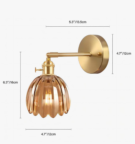 Vintage Wandlamp met Geribbelde Glazen Kap voor Sfeervolle Verlichting