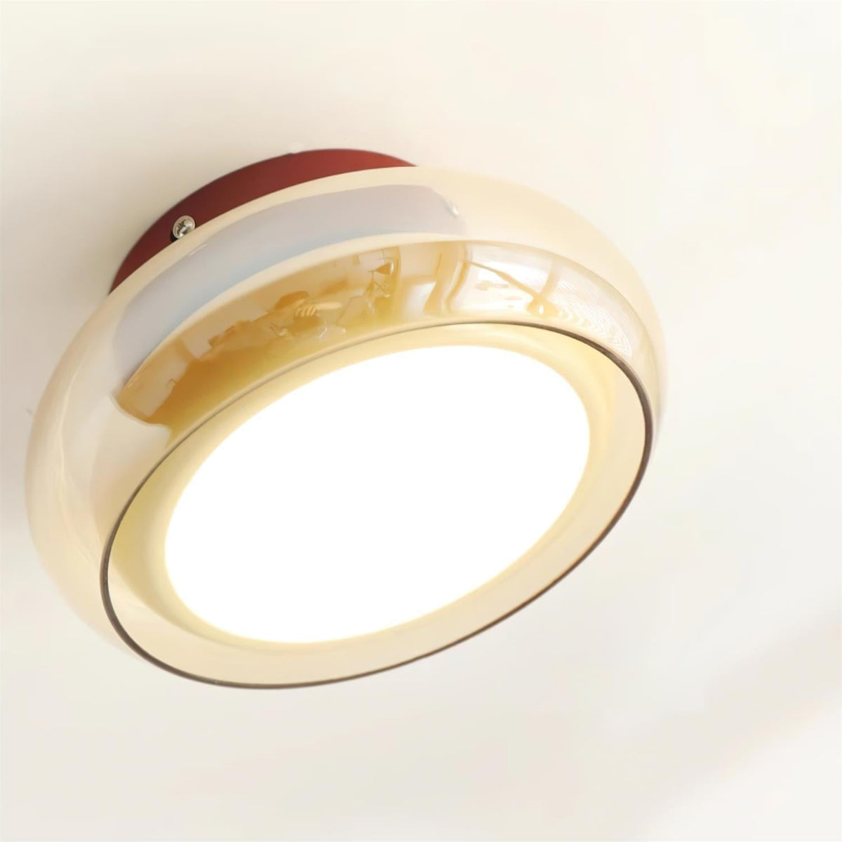 Flush Mount Ceiling Light Fixture with Amber Glass Shade and Integrated LED Vintage