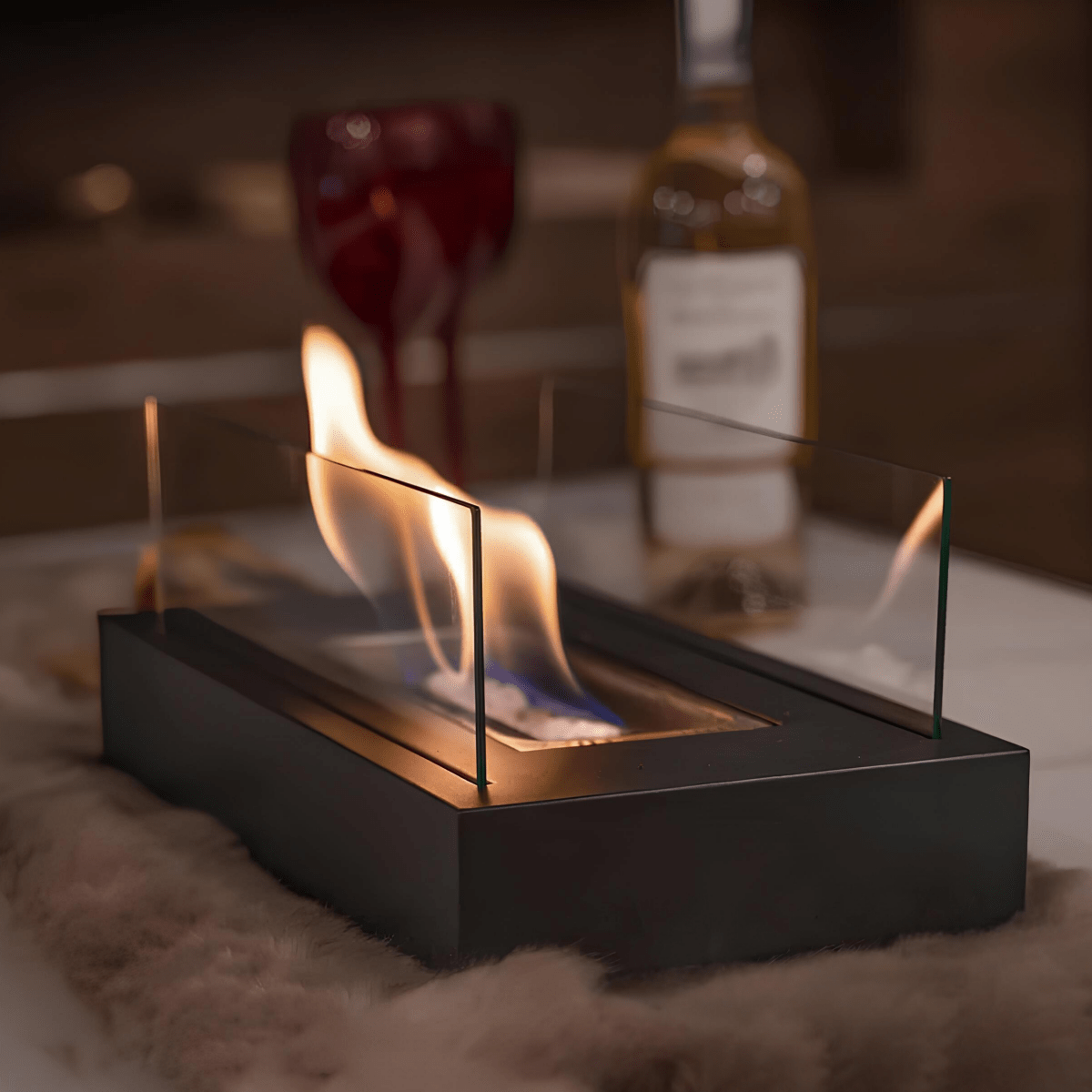 FLAMEGLOW – Portable Bioethanol Table Fireplace for Stylish Flame Ambiance
