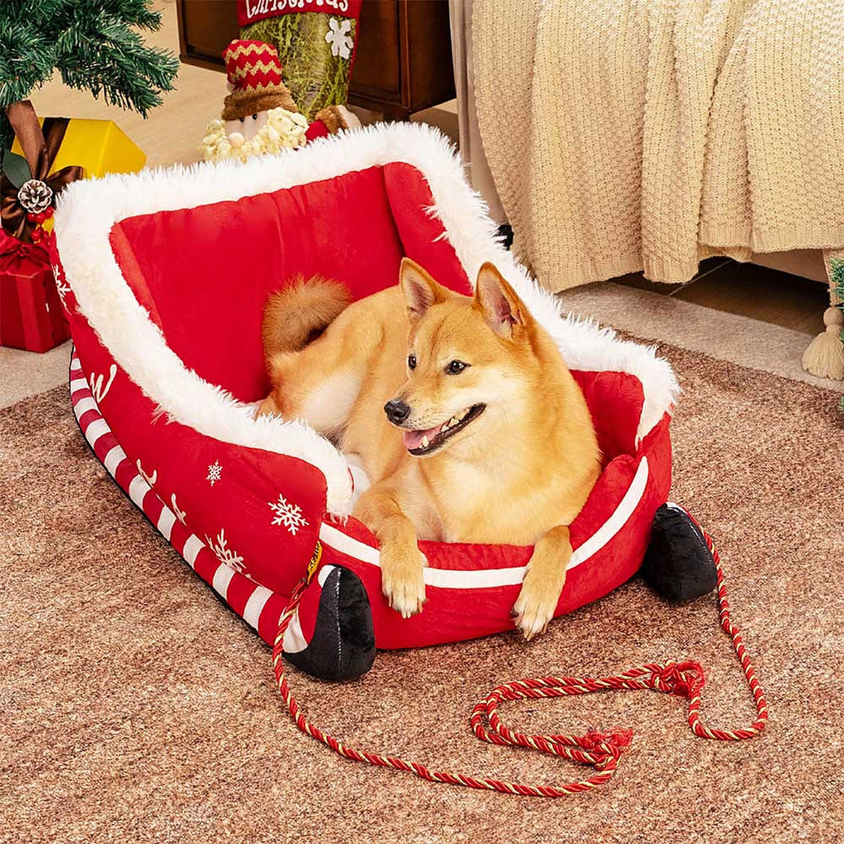Hondenmand Slee - Pluche Kerst Hondenbed met Antislip Bodem