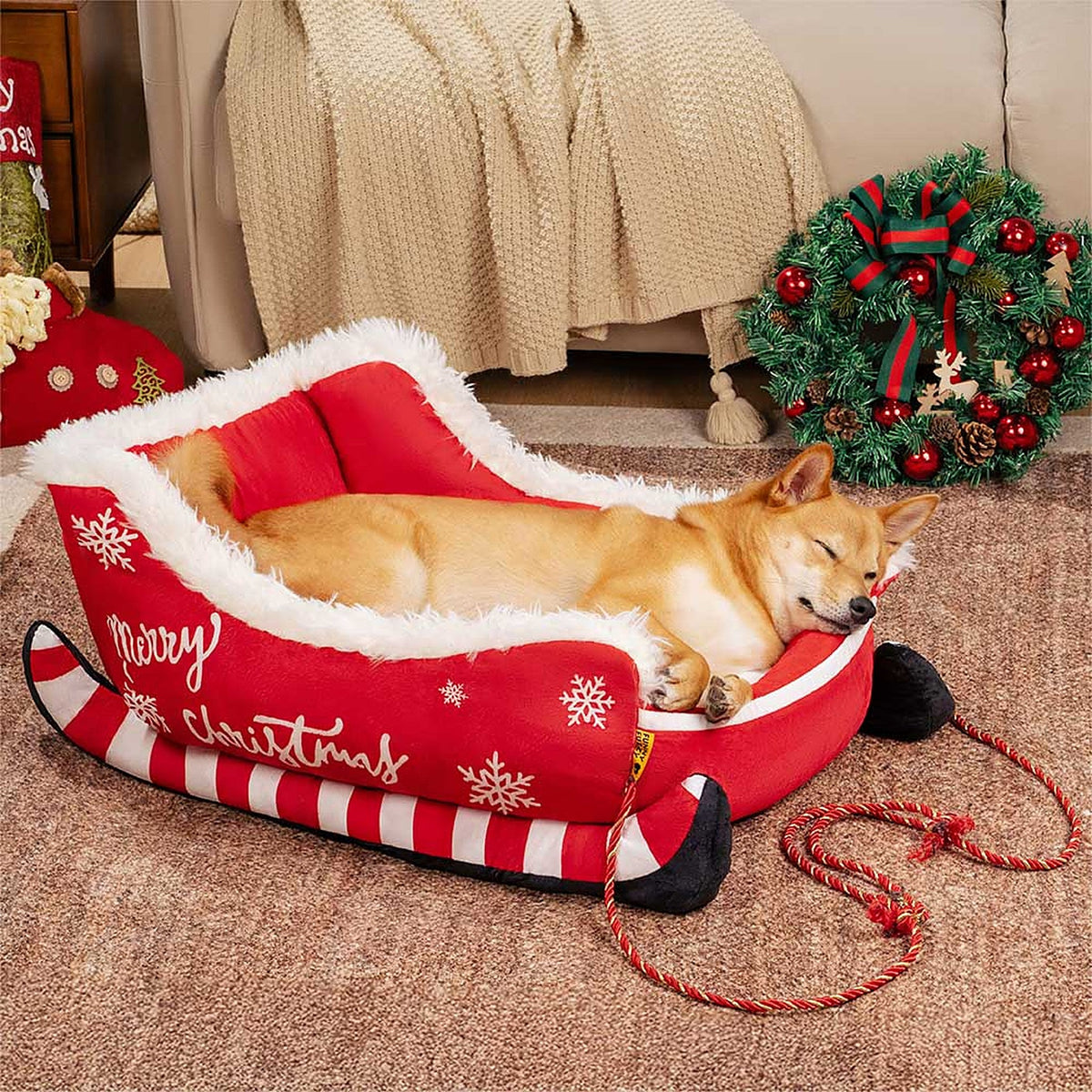 Hondenmand Slee - Pluche Kerst Hondenbed met Antislip Bodem
