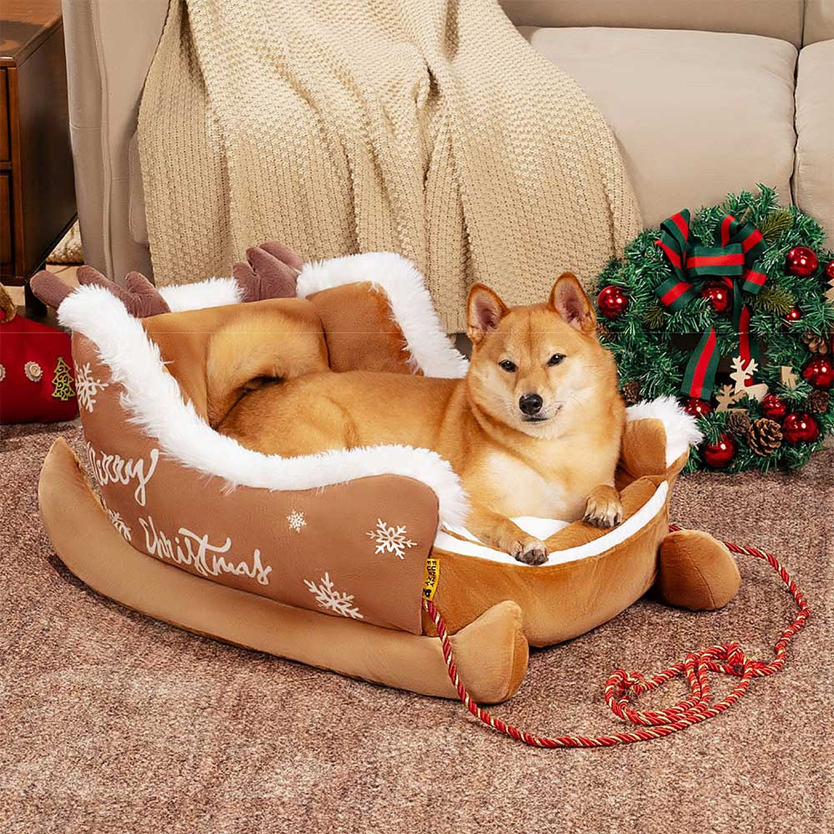 Hondenmand Slee - Pluche Kerst Hondenbed met Antislip Bodem