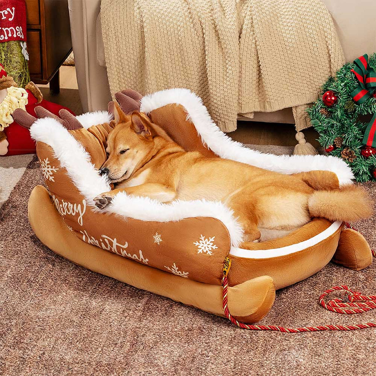 Hondenmand Slee - Pluche Kerst Hondenbed met Antislip Bodem