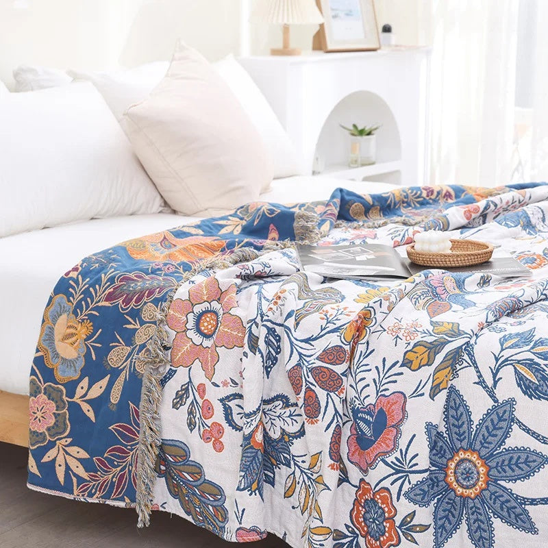 Rustic Artistic Flora Blanket | 100% Floral Cotton Blanket