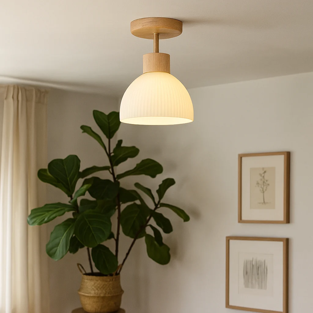 Wood & Glass Dome Ceiling Light