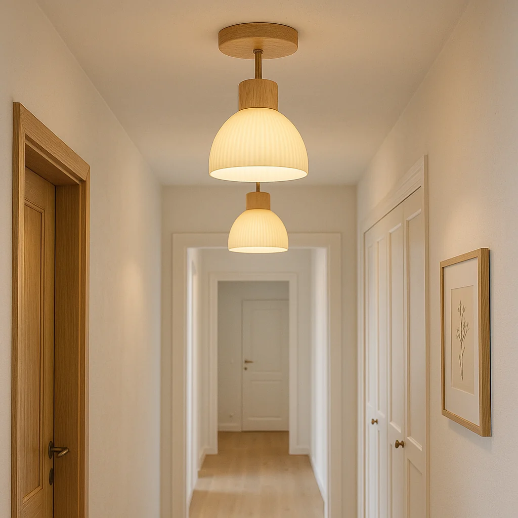 Wood & Glass Dome Ceiling Light