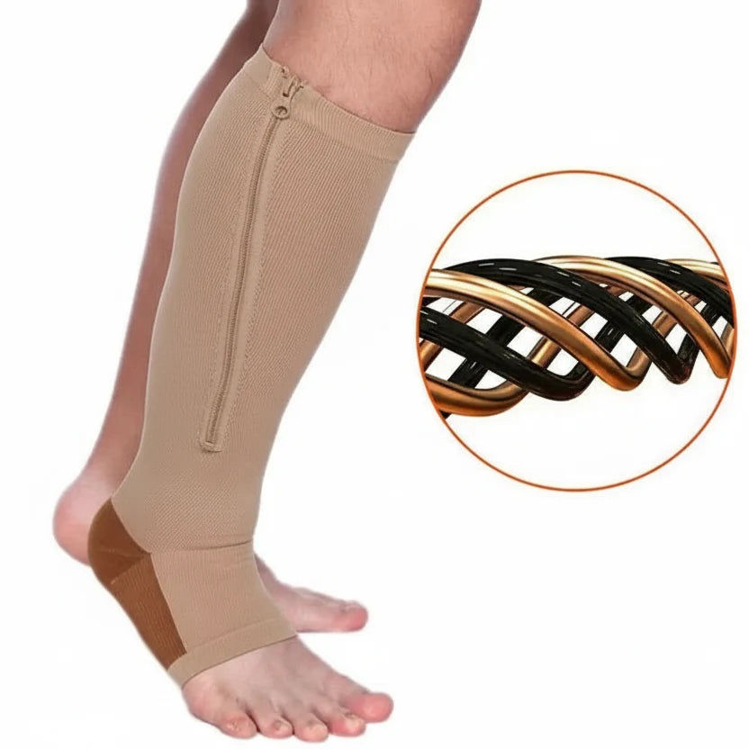 Zip-up compression socks for support and relief