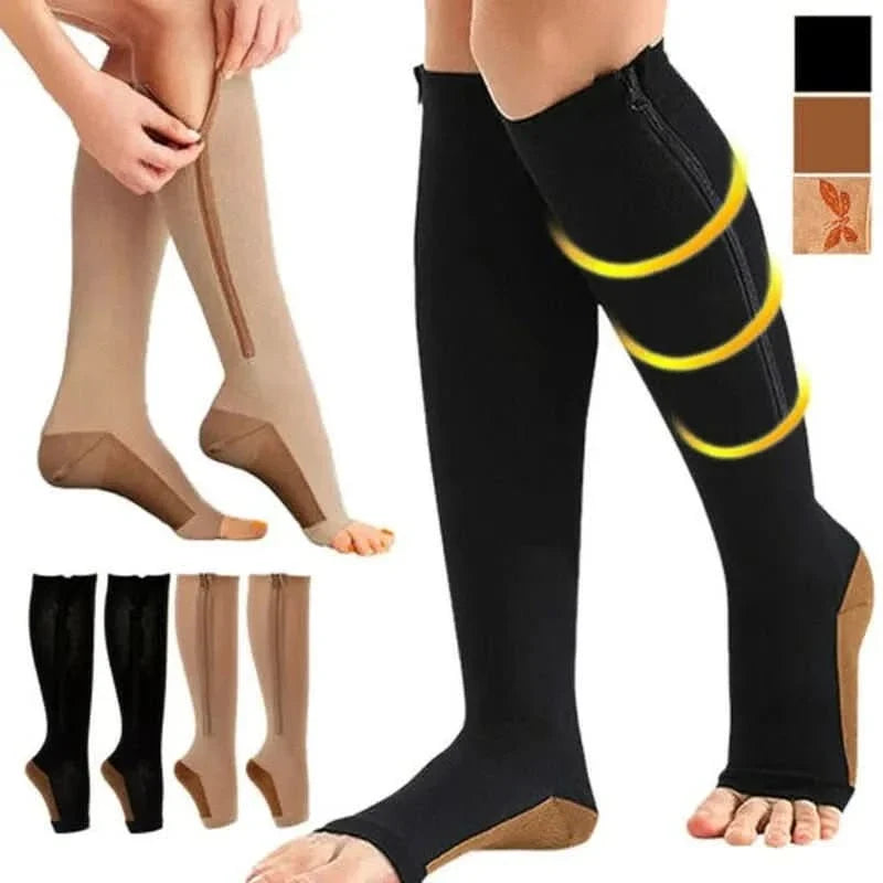 Zip-up compression socks for support and relief